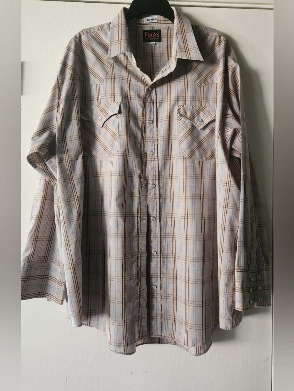 Plains Vintage Western Brown Tan  Plaid Long Sleeve Men Size 2XL EUC $25